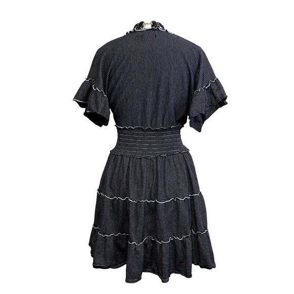 Max Studio Stripe Ruffle Tier Wrap Coquette Cute Mini Dress - Picture 10 of 13